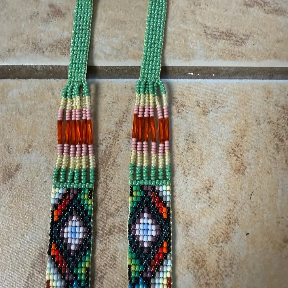 Native American‎ Seed Beaded Necklace Handmade Multicolor Fringe Boho Unisex
